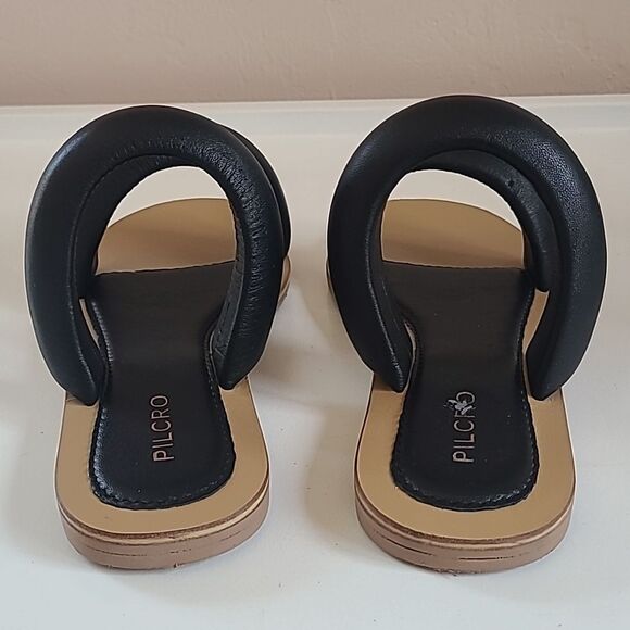 Anthropologie Pilcro Double Puff Strap Black Leather Slide Sandals Size 6 - Picture 5 of 14